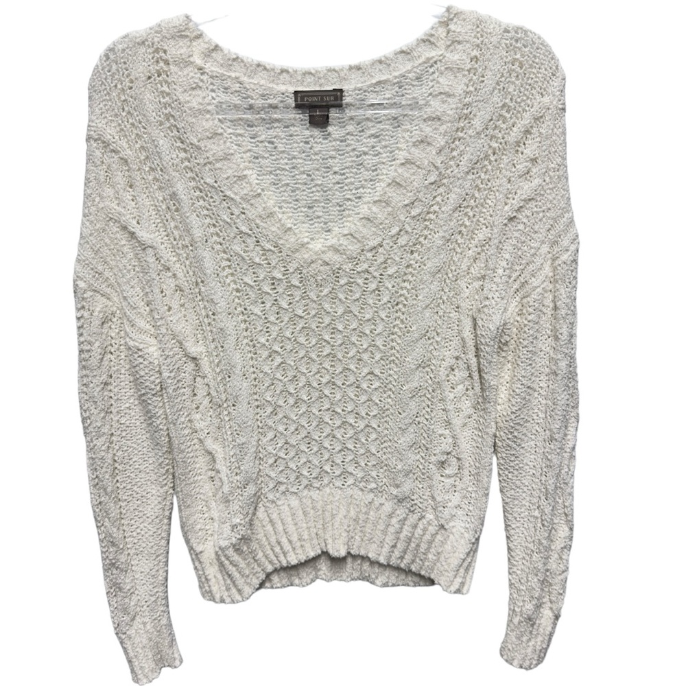 Cotton Aran Fisherman Cable Knit White Sweater